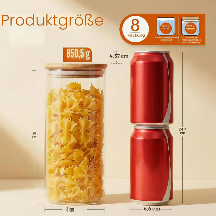 HomArtist Glasdosen mit Bambusdeckel 34 FL OZ [8er Set], Glasdosen mit luftdichtem Deckel, Glasbehäl