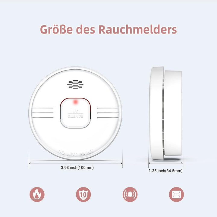 Putogesafe Rauchmelder, 10-Jahres-Feuermelder, Brandmelder mit eingebauter 10-Jahres-Lithiumbatterie