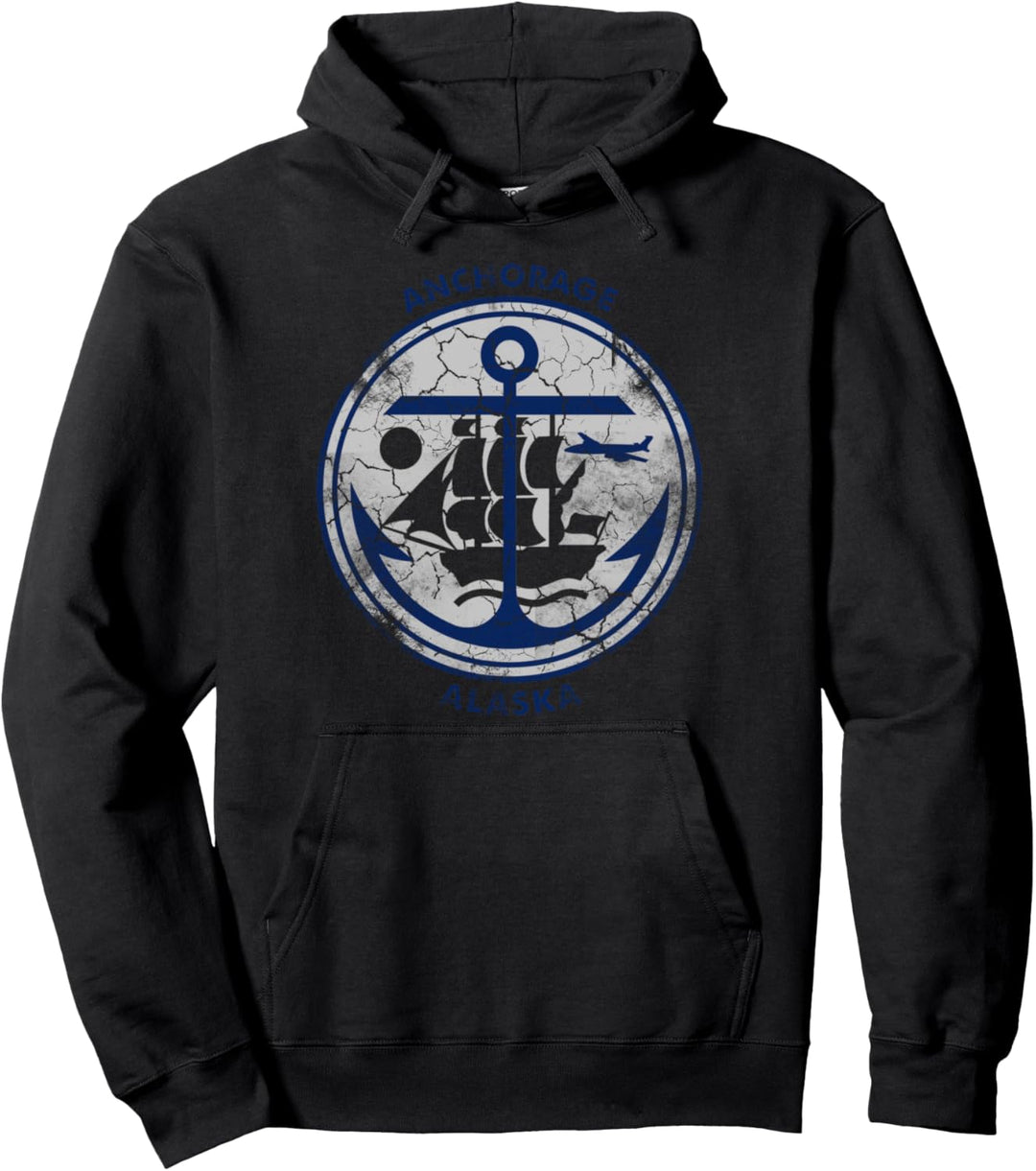 Anchorage Alaska Flag Vintage Fade Pullover Hoodie