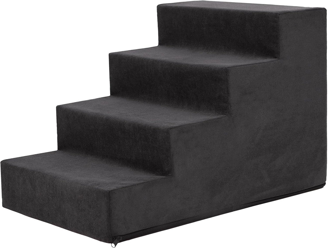 PillowPrim Tiertreppen Einganghilfe Kleinere Hunde Stufen Rampe Katzentreppe 4 Stufen Gross Schwarz