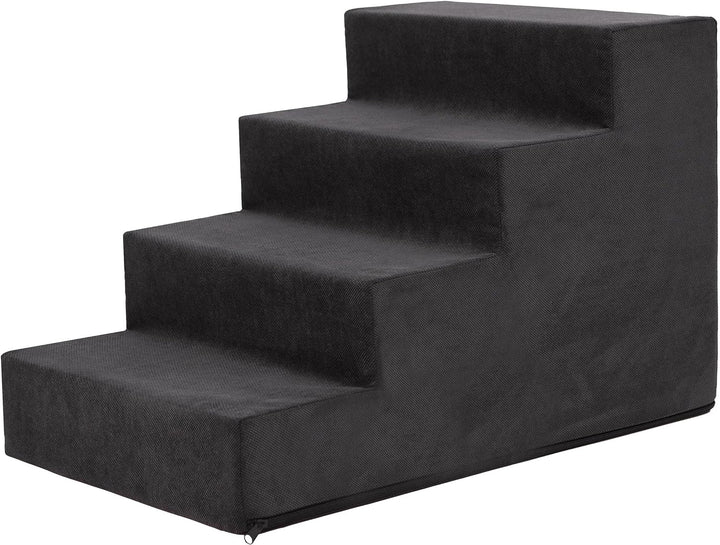 PillowPrim Tiertreppen Einganghilfe Kleinere Hunde Stufen Rampe Katzentreppe 4 Stufen Gross Schwarz