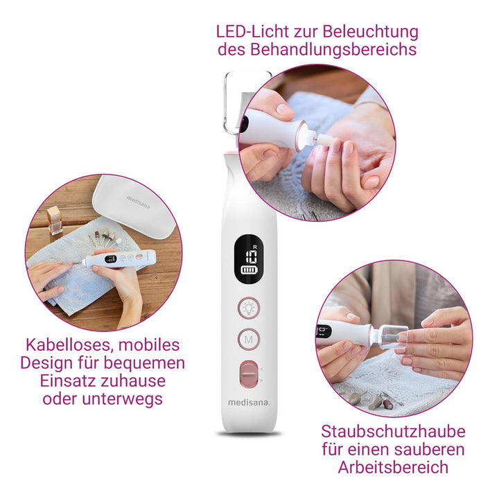 medisana MP 940 Maniküre & Pediküre Set kabellos, Nagelfeile elektrisch, Nagelfräser und Hornhautent