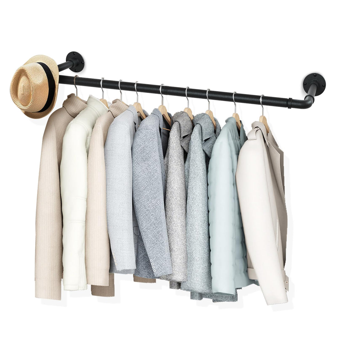 Kleiderstange für die Wand, 119cm Industrierohr Kleiderstangen,Kleiderständer Wandmontage, Industria