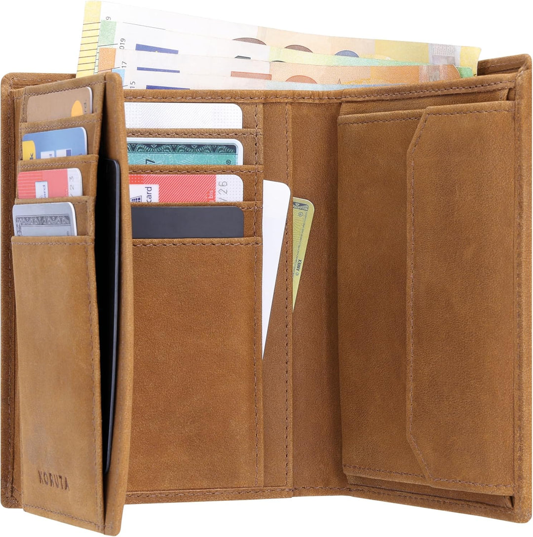 KORUTA® Leder Geldbörse Herren mit RFID Schutz I Portemonnaie Gross mit Münzfach I 13 Fächer I Echtl