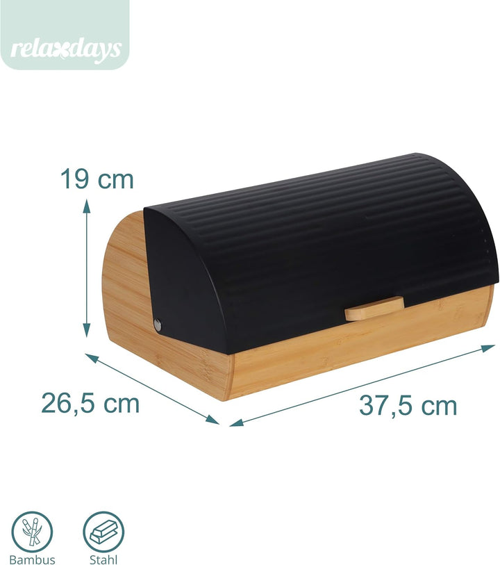Relaxdays Brotkasten Bambus mit Klappdeckel, Brotaufbewahrung, HxBxT: 19 x 37,5 x 26,5 cm, Brotconta