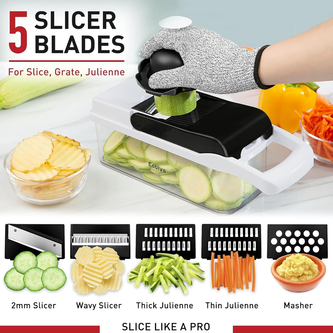 25 in 1 Multifunktionaler Zwiebelschneider Dicer, Spiralizer für Gemüse, Mandoline Hobel, Salat Food