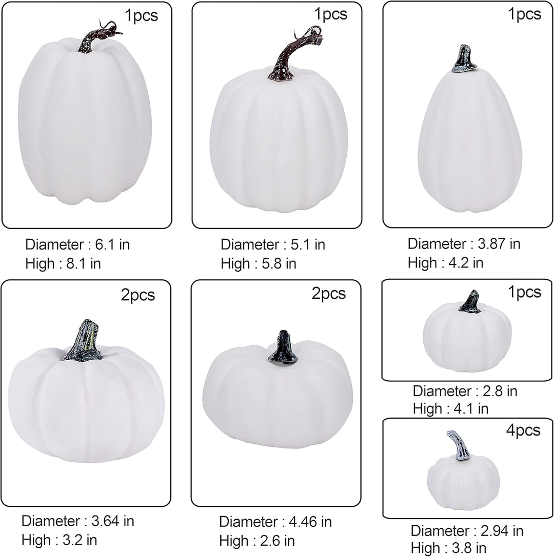 Miaikoe Paket von 12 Pcs Verschiedene Grössen Künstliche weisse Kürbisse Grosse Faux Ernte Kürbisse