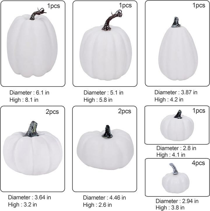 Miaikoe Paket von 12 Pcs Verschiedene Grössen Künstliche weisse Kürbisse Grosse Faux Ernte Kürbisse