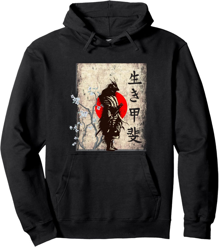 Samurai-Charaktere, japanische Flagge, japanischer Krieger, Ninja. Pullover Hoodie