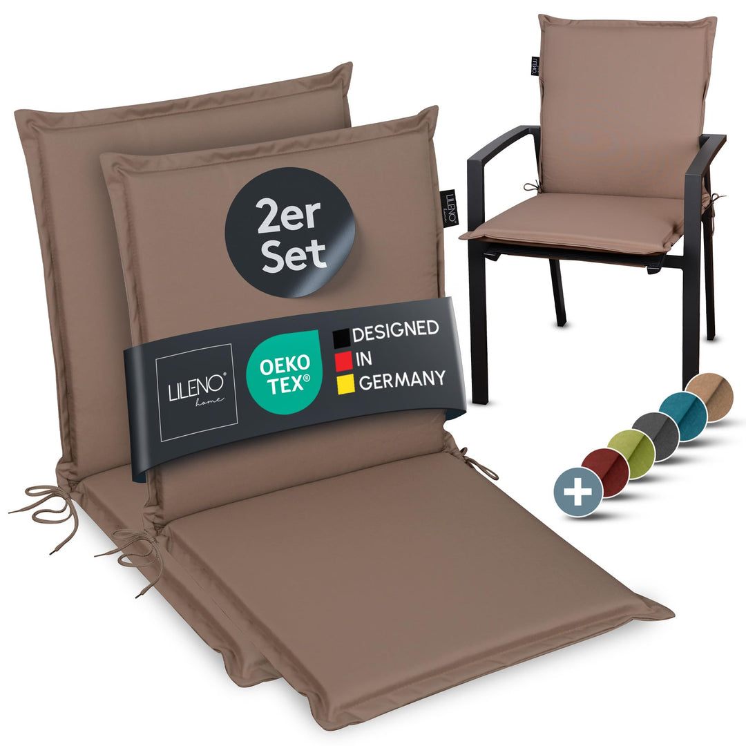 LILENO HOME Gartenstuhl Auflagen [2er Set - Niedriglehner] in Taupe - Bequeme Liegen als Sitzauflage