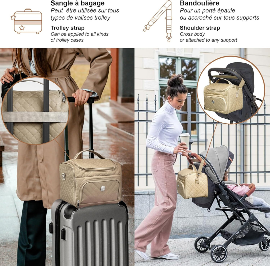 Kosmetiktasche für unterwegs, halbstarr, 25 cm, Kosmetiktasche KINSTON Taupe Gross, Taupe Gross