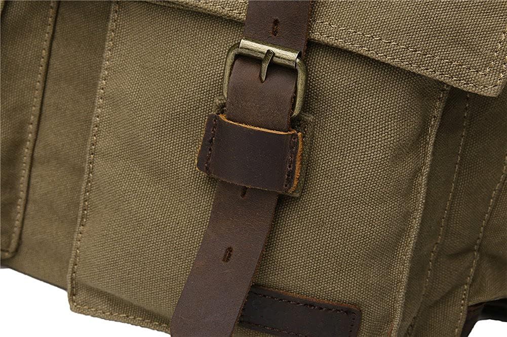 Sechunk Vintage Militär Leder Umhängetasche Canvas Laptop Tasche Retro Messenger Taschen Large--17‘’
