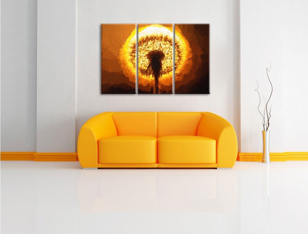 Pixxprint Pusteblume im Abendlicht Pinsel Effekt 3-Teiler Leinwandbild 120x80 Bild auf Leinwand