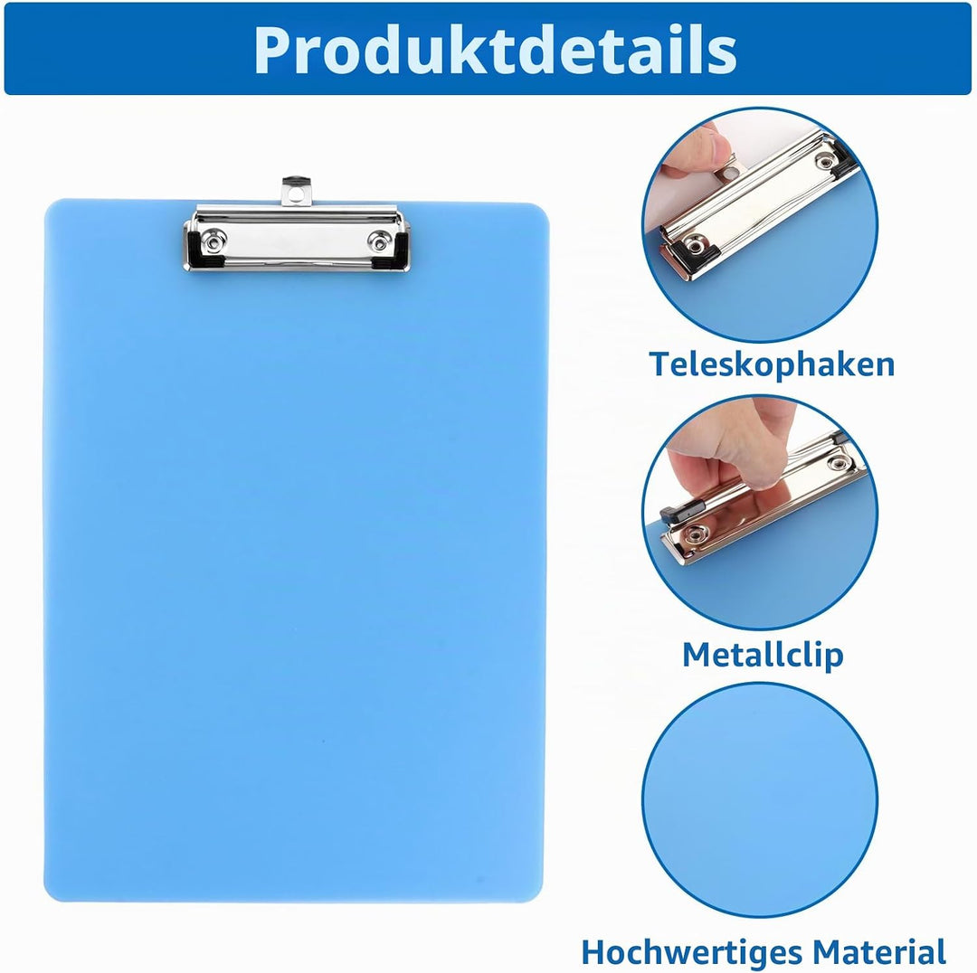LOPYXBR A4 Klemmbrett aus Kunststoff mit Metallklemme und Aufhängeöse, 315x225mm Clipboard für Schul