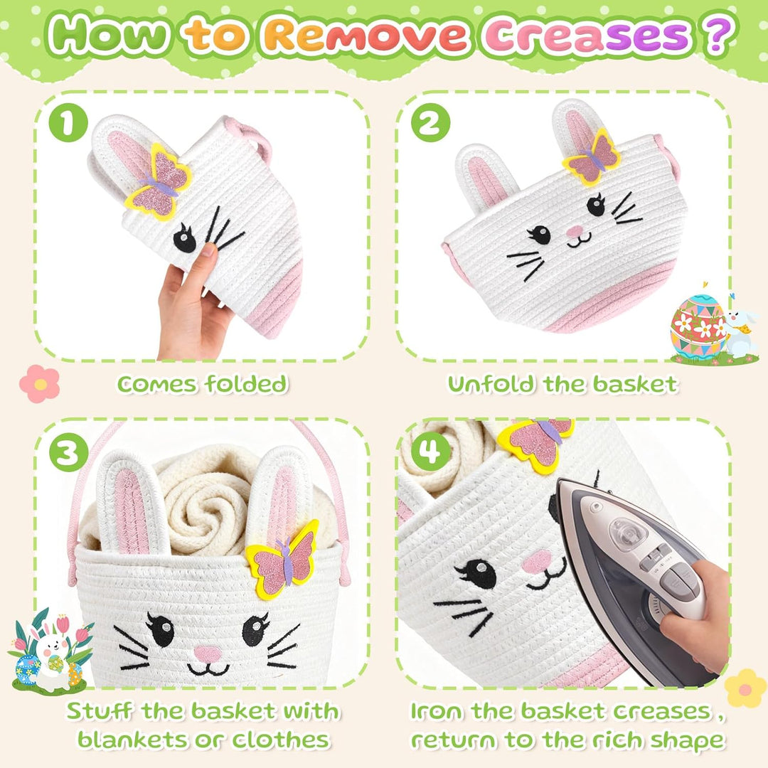 PinkSheep gewebter Korb für Kinder, Ostereier/Süssigkeiten Korb mit Griff, Niedliche Tier Lagerkörbe