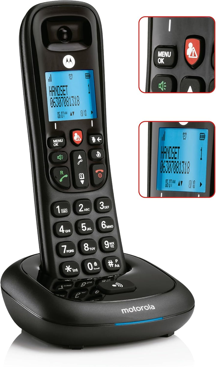 Motorola Cd4001 Negro Teléfono Fijo Inalámbrico Con Pantalla Y Teclado Retroiluminado