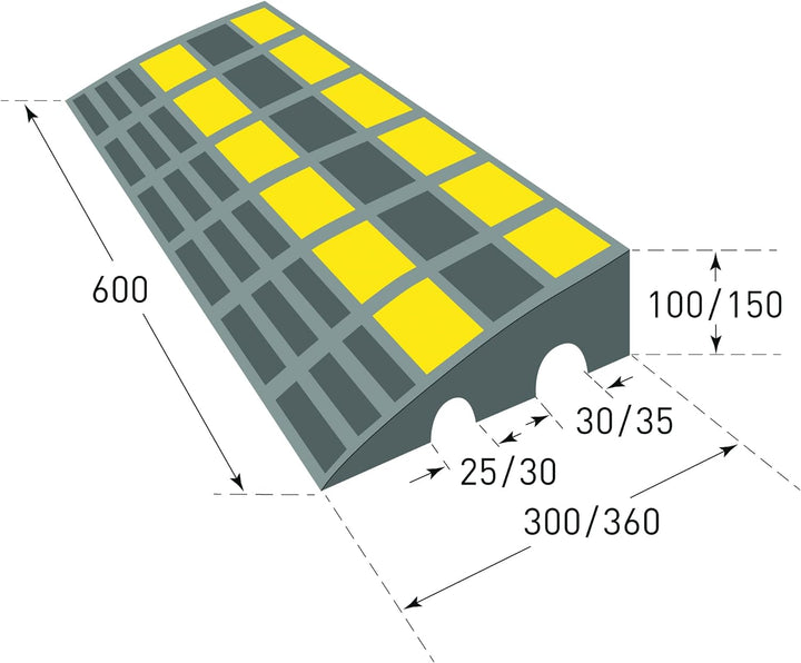 Moravia MORION Bordstein-Rampe (Gummi, LxBxH 600x360x150, schwarz, gelb reflektierend, belastbar bis