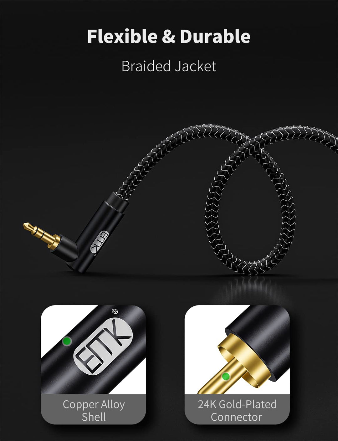 EMK Cinch Kabel Winkelstecker 3,5mm auf 2RCA Kabel 90 Grad 3,5 mm Jack Y Splitter Cable RCA (R&L) Ny