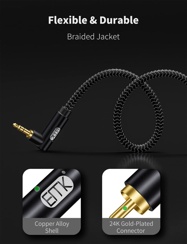 EMK Cinch Kabel Winkelstecker 3,5mm auf 2RCA Kabel 90 Grad 3,5 mm Jack Y Splitter Cable RCA (R&L) Ny