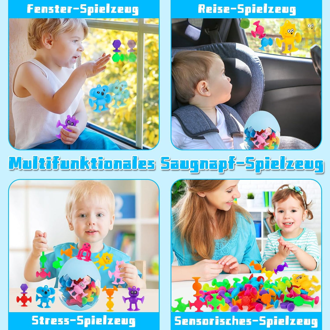 40 Stück Saugnapf Spielzeug, Montessori Spielzeug ab 3 Jahre, Silikon Sensorik Reise Spielzeug mit D