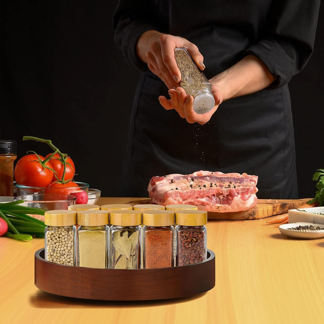 Withosent 12er Set Gewürzgläser Eckig mit Schraubkappe, 120ml Gewürzdosen mit Bambusdeckel, Gewürzst