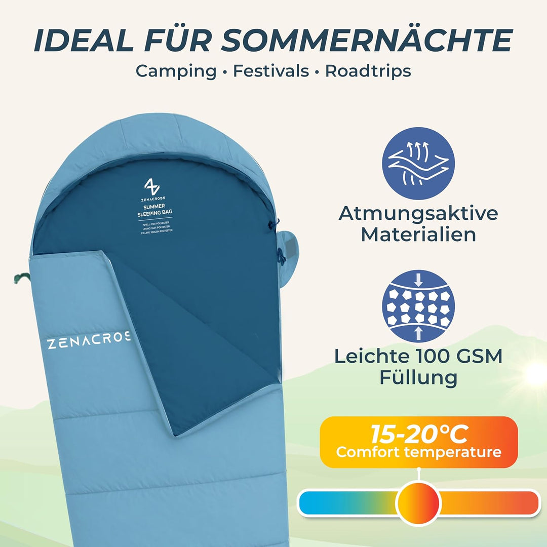 Schlafsack Erwachsene - Sommerschlafsack Kleines Packmass & Ultraleicht - Mumienschlafsack für Campi
