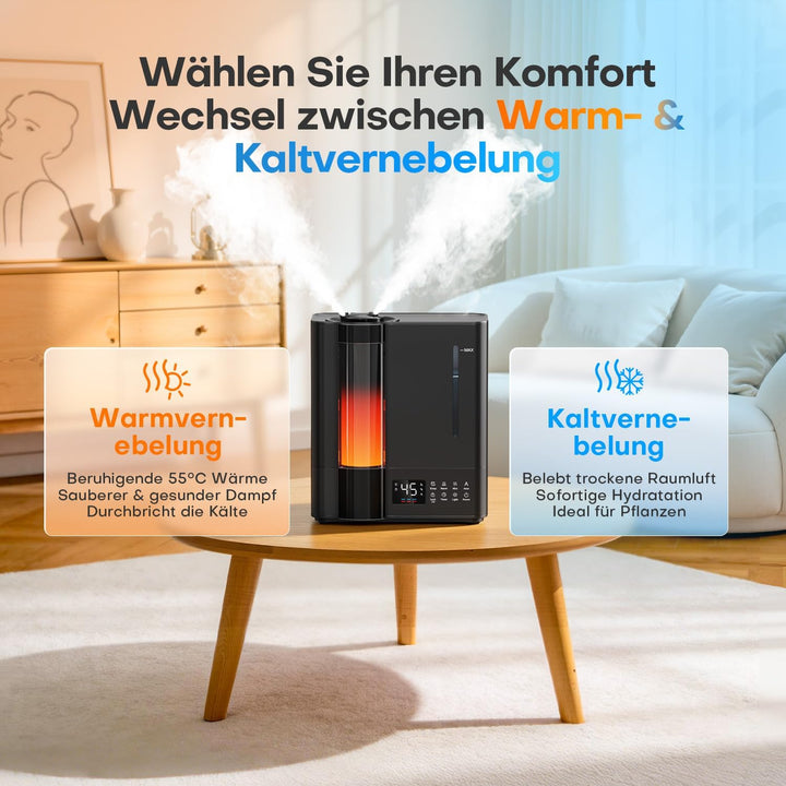 AROEVE 8L Luftbefeuchter Schlafzimmer, Warm- & Kaltnebel Luftbefeuchter für grosse Räume, Befüllung