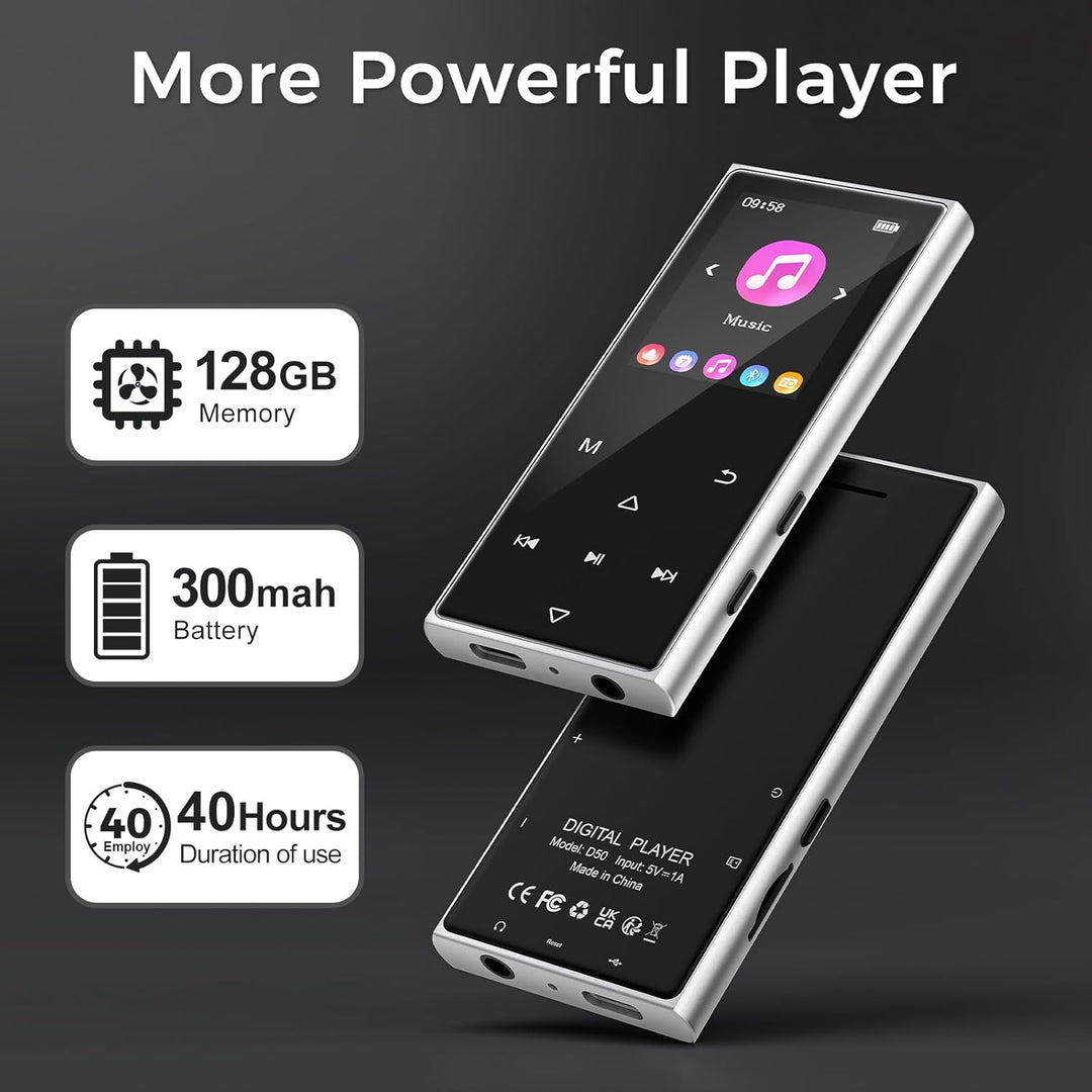 MP3 Player Bluetooth 5.3, MP3 Player mit Kopfhörer, Musikwiedergabe, FM Radio, Sprachrekorder, HiFi-