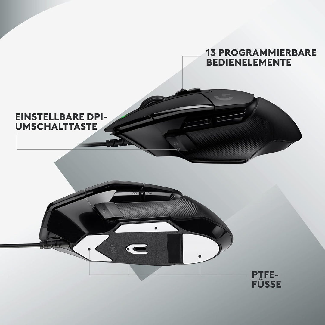 Logitech G502 X Kabelgebundene Gaming-Maus - LIGHTFORCE Hybrid optisch-mechanische Primärschalter, H