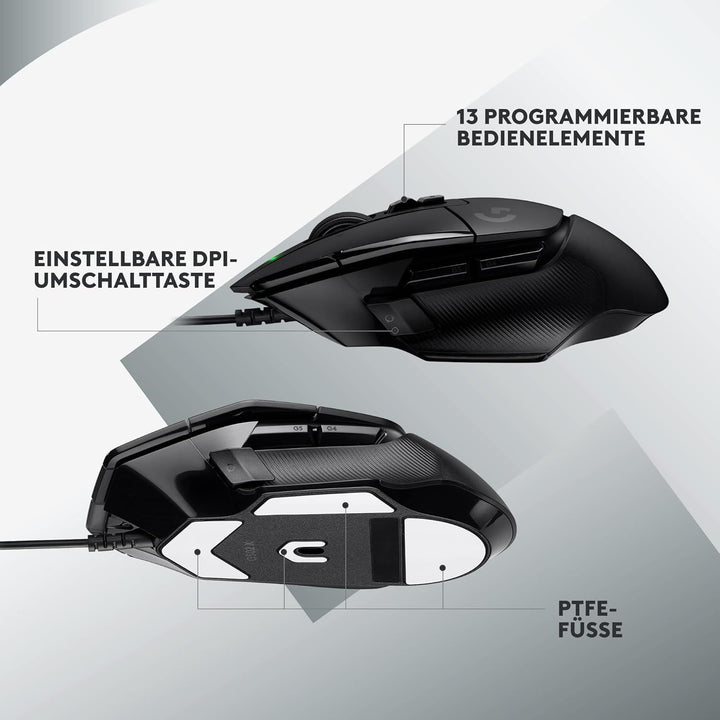 Logitech G502 X Kabelgebundene Gaming-Maus - LIGHTFORCE Hybrid optisch-mechanische Primärschalter, H