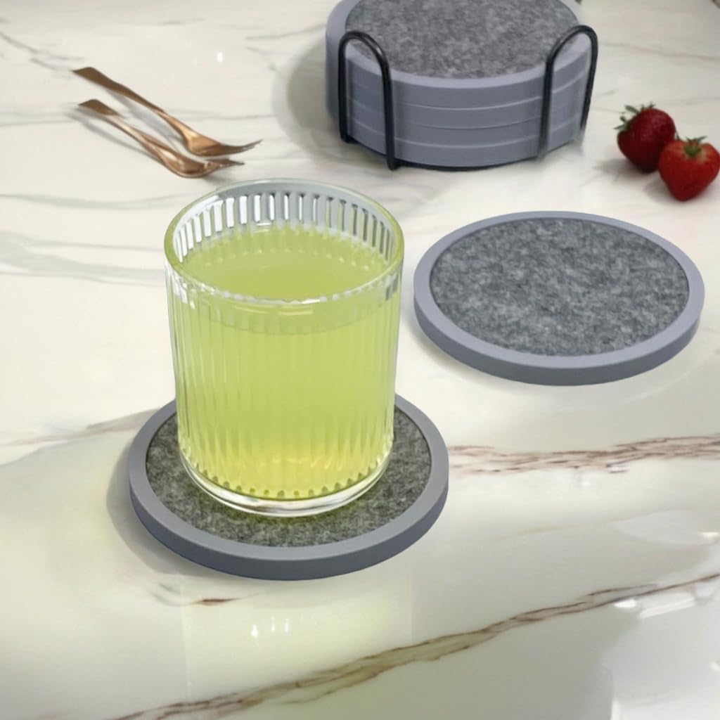 Silikon-Untersetzer Set 6 Stück - rutschfeste Getränkeuntersetzer mit 6 Saugfähigen Filzeinsätzen (W