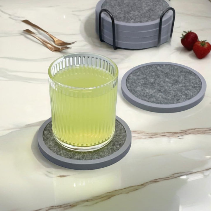 Silikon-Untersetzer Set 6 Stück - rutschfeste Getränkeuntersetzer mit 6 Saugfähigen Filzeinsätzen (W