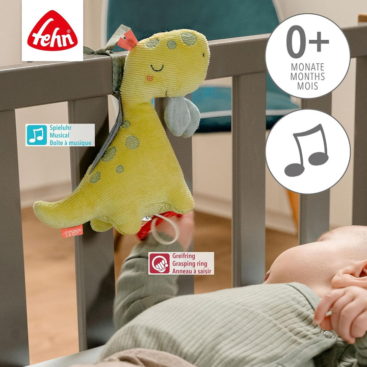 Fehn 051018 Mini-Spieluhr Dino – Kuscheltier & Einschlafhilfe: Melodie „Mozarts Wiegenlied“ beruhigt