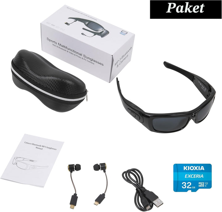 Hereta Kamera Sonnenbrille, Bluetooth Sonnenbrille Full HD 1080P Videokamera Brille mit UV-Schutz Po