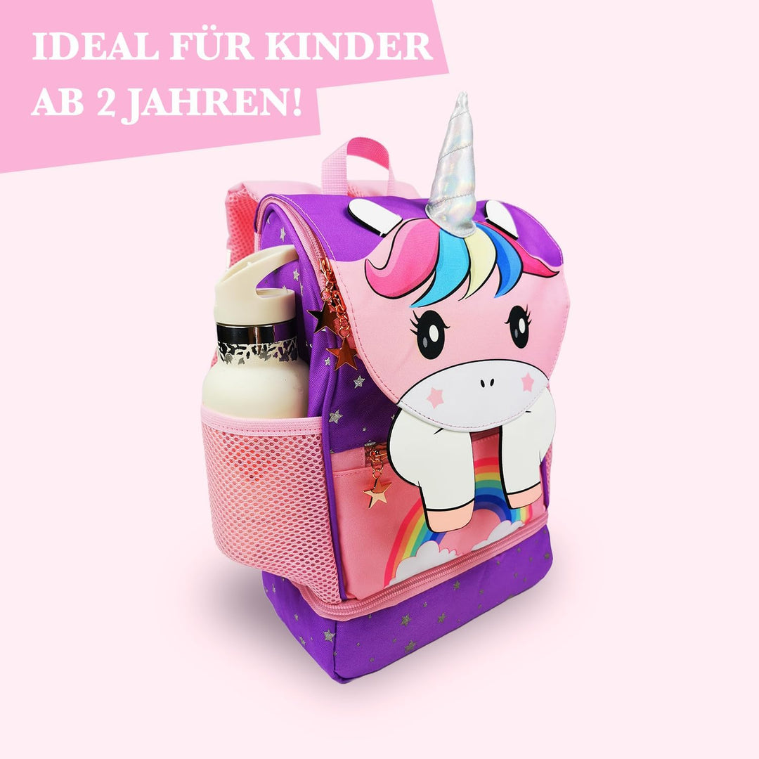 MIXIRL® Lässiger Kindergartenrucksack Mädchen & Kleinkind Rucksack ab 2 Jahre hochwertiger Einhorn K