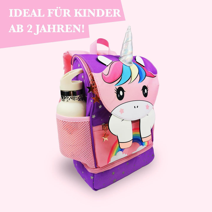 MIXIRL® Lässiger Kindergartenrucksack Mädchen & Kleinkind Rucksack ab 2 Jahre hochwertiger Einhorn K
