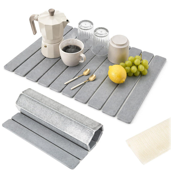 Diatomit Abtropfmatte 60 x 39 cm - faltbare Kieselgur Abtropfmatte Geschirr rutschfest und schnelltr
