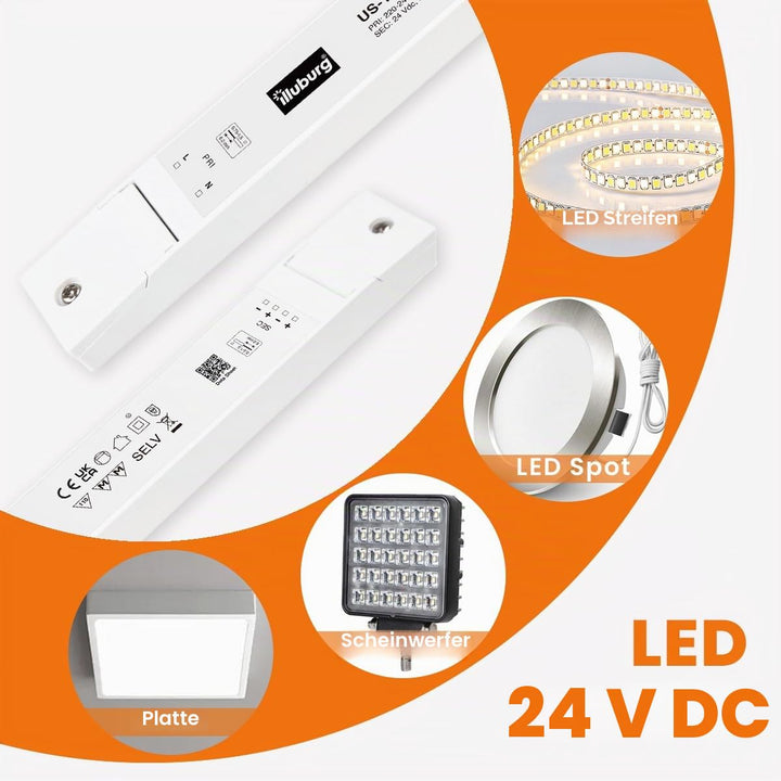 illuburg LED Trafo 24V 150W Slim Flackerfrei Geräuschlos für G4 GU5,3 LED Streifen Möbel Verdeckte M