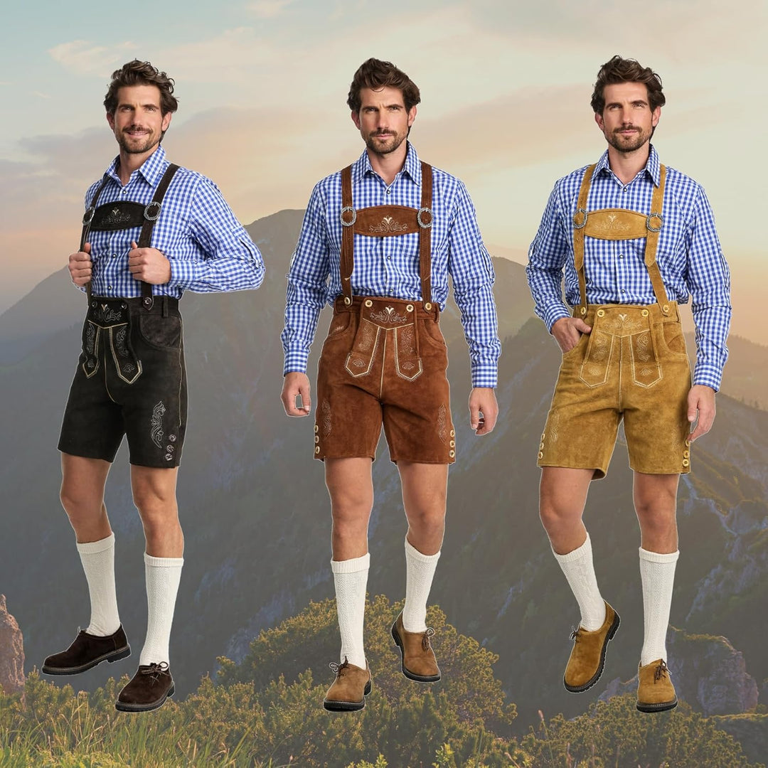 STEIGENHÖFER Lederhose Herren Tracht kurz - Anton - Trachtenhose mit Trägern - 100% Rindsleder - Tra