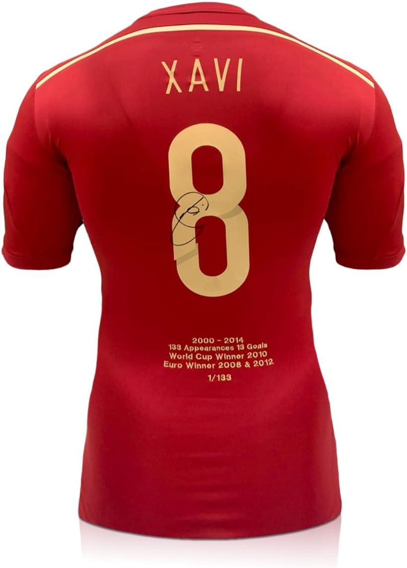 Spanien 2014-15 Trikot, signiert von Xavi Hernandez. Gerahmt