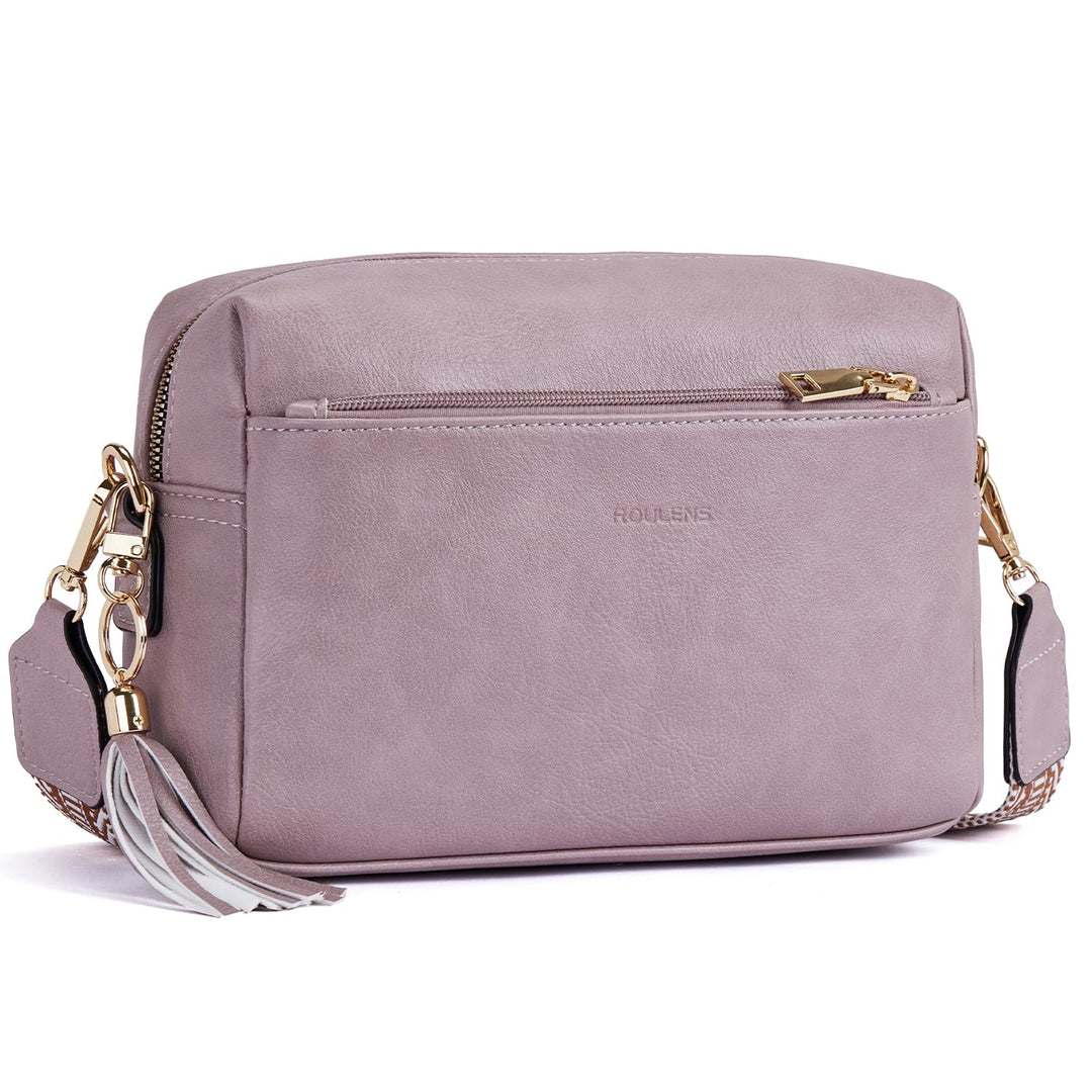 Roulens Damen Handy Umhängetasche,Veganem Leder Crossbody Schultertasche,Breiter Riemen Abendtasche