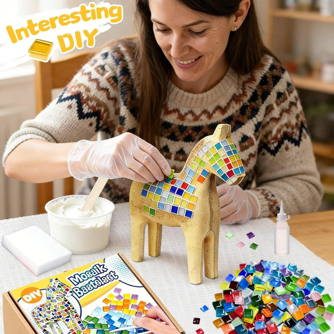 Mosaiksteine zum Basteln,Mosaik-Pferd-Set Mit Bunt Mosaikfliesen,Pferde Rohlinge,Materialien,Werkzeu