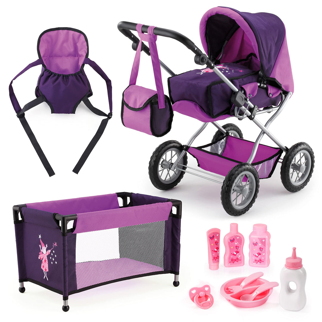 Bayer Design 15012B - Kombi-Puppenwagen Grande Mega-Set mit Reisebett und viel Zubehör, lila, 46cm-7
