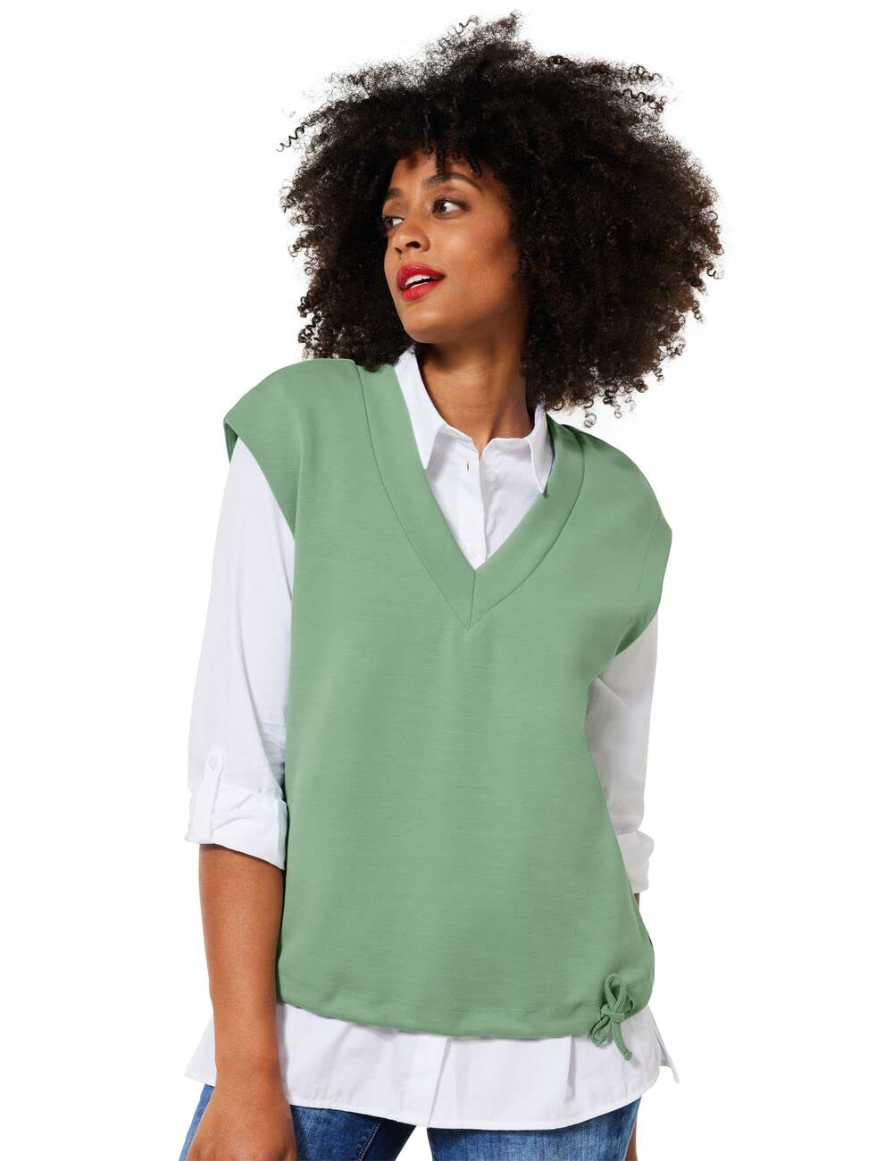 STREET ONE Damen A318487 T-Shirt V-Ausschnitt, Washed Olive, 36
