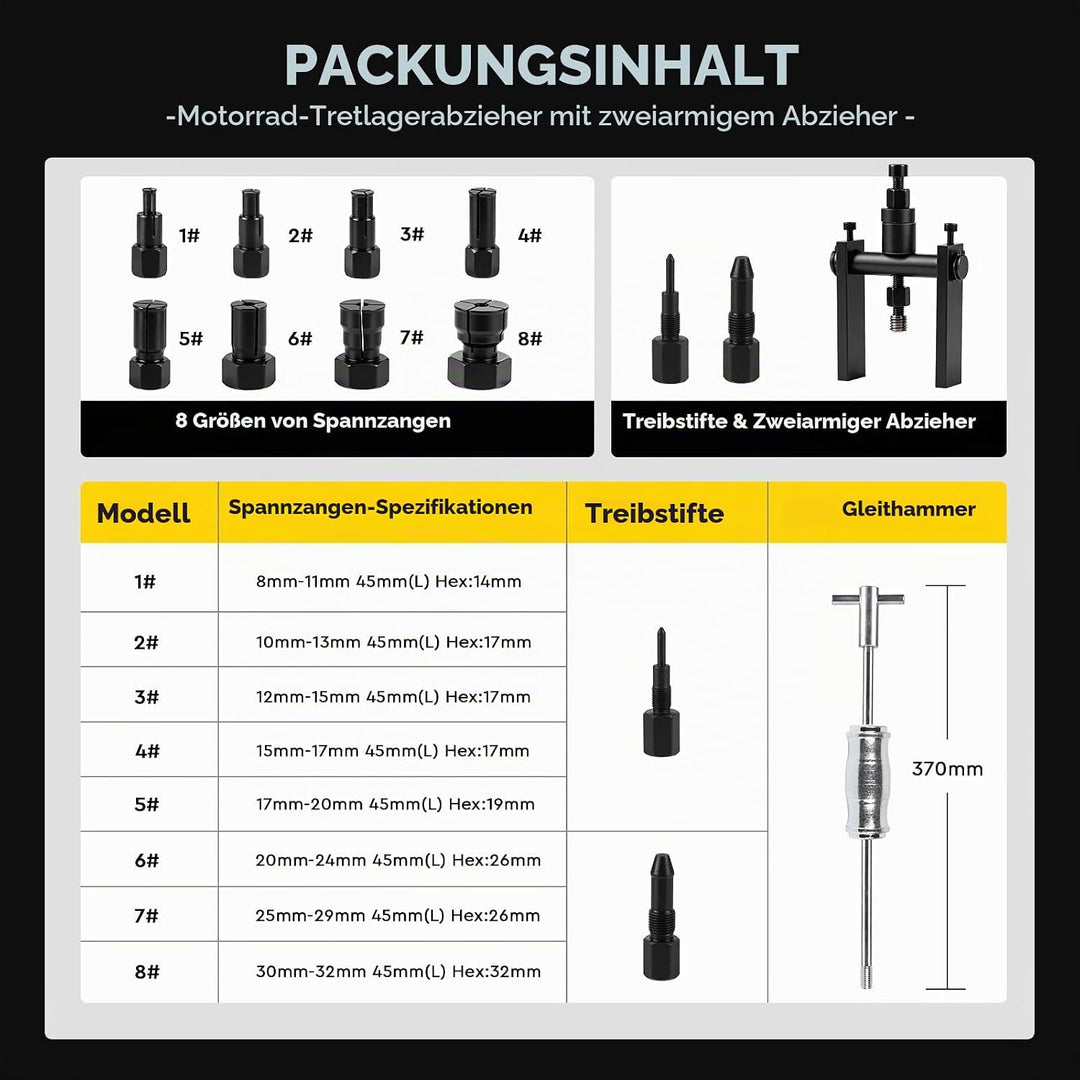 12 TLG Innenlager Abzieher 8–32 mm Kugellagerabzieher Set Motorrad, 12 Tlg