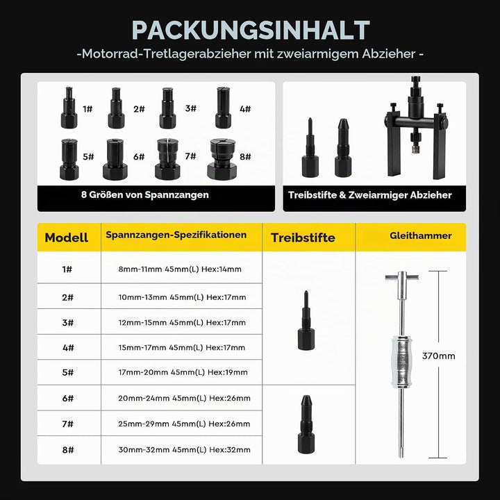 12 TLG Innenlager Abzieher 8–32 mm Kugellagerabzieher Set Motorrad, 12 Tlg