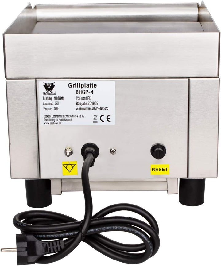 Beeketal 'BHGP-4' Profi Gastro Gusseisen Grillplatte elektrisch mit ca. 270 x 320 mm Grillfläche (gl