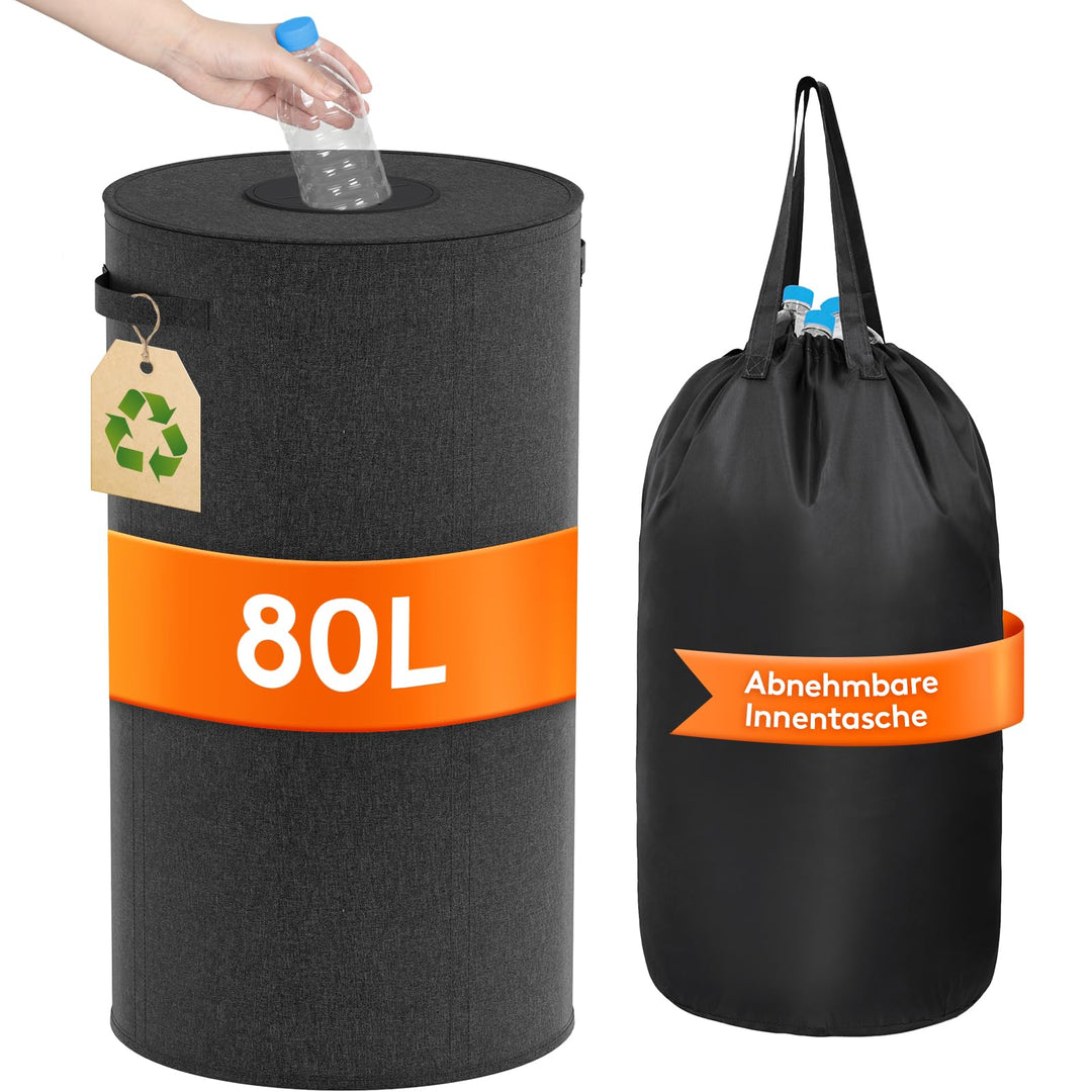 Lifewit 80L Kreis Pfandflaschen Sammelbehälter mit Deckel, Grosser Pfandflaschen behälter für die Le