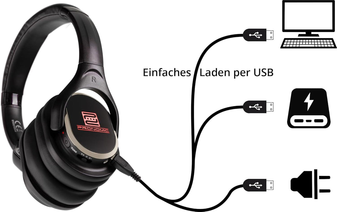 Pronomic SDH-340 USB-C Silent Disco V2 Kopfhörer - kabelloser Funkkopfhörer mit LED-Farbwechsel, USB