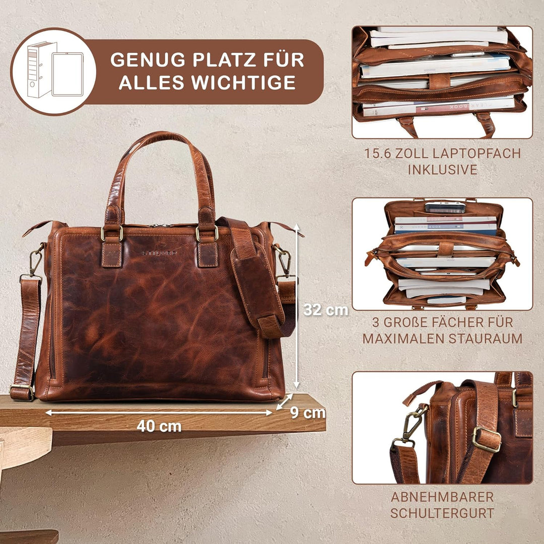 STILORD 'Claire' Businesstasche Damen Leder 15 Zoll Laptoptasche DIN A4 Aktentasche Umhängetasche un